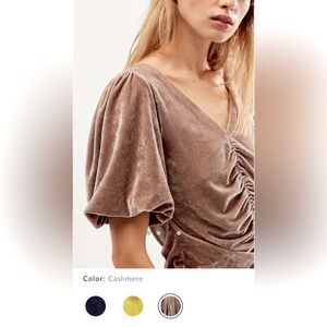 Free people Cupcake velvet top taupe brown NWT XS new in bag $68 ruched puff